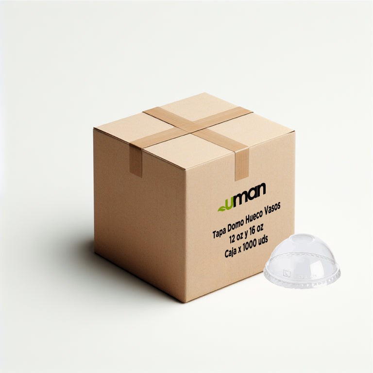 Caja Tapa Domo Hueco Vasos 12 oz y 16 oz (1.000 uds)