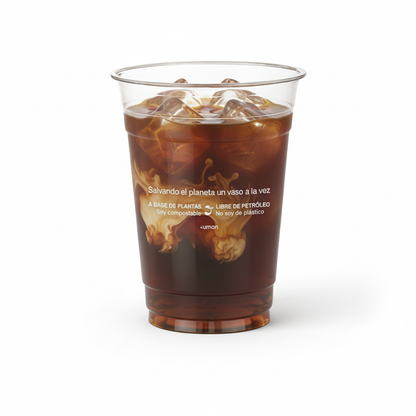 Vaso cónico transparente 16 oz con leyenda, cold brew con hielo y leche